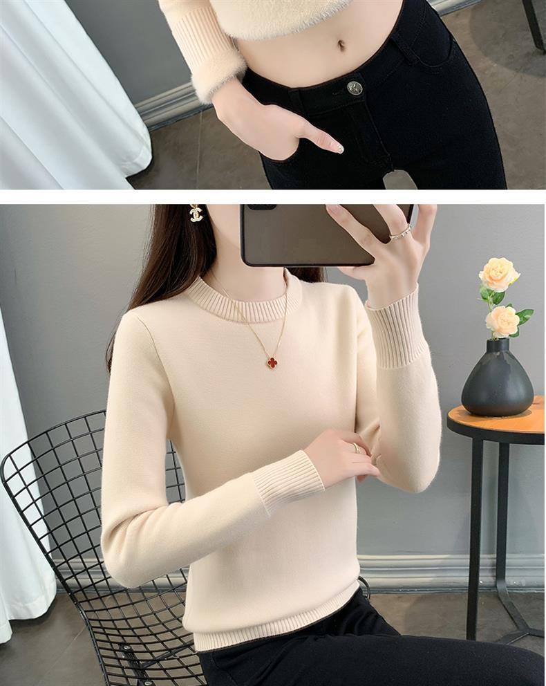 2025 Women's Fleece Knit Round Neck Sweater - Warm, Thick, Plus Velvet One-Piece Base Layer for Autumn/Winter