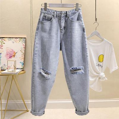Jeans Harem Femme Couleur Claire Taille Haute Déchiré - Style Coréen, Coupe Ample Neuf Points, Automne 2021