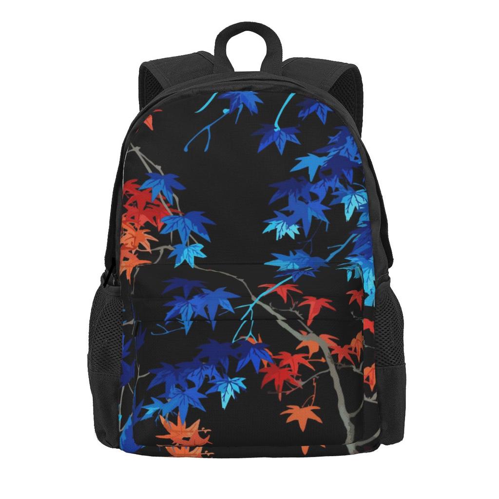 Blue Leaf Print Backpack Abstract Leaves Trekking Backpacks Student Unisex Designer Big School Bags Funny Rucksack