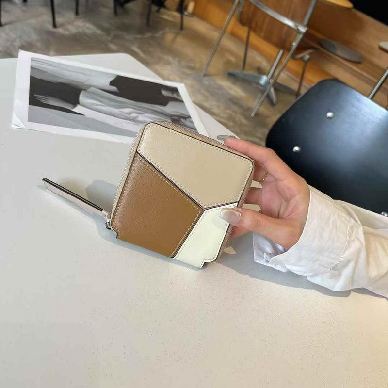 2025 New Genuine Leather Wallet Women's Handbag Wallet Short Style Simple Color Contrasting Geometric Splicing Single Zipper Women's Money