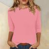 T-shirt uni à col rond et manches 3/4 pour femme - Haut décontracté à coupe ample