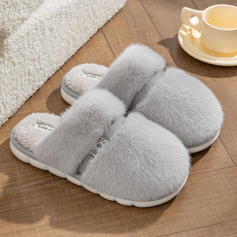 

Indoor home warm non-slip thick-bottomed fluffy slippers bow cotton slippers girls couple winter thickened warm 44-45
