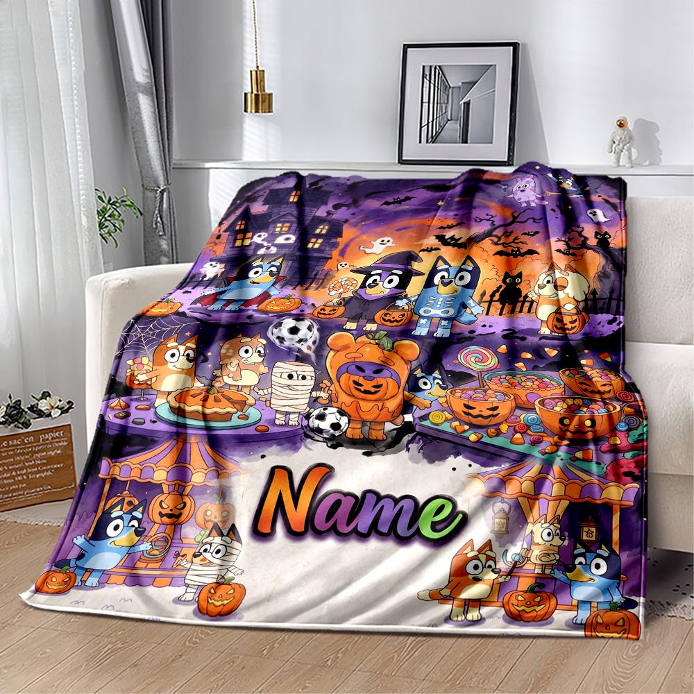 Halloween Bluey Family Personalized Text Blanket Gift Personalized Blanket Soft Warm Cozy for Livingroom Nap Couch Office Chair