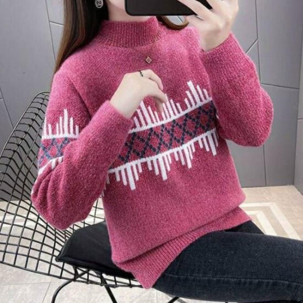 Navava Women Detail Point Half Polo Long Sleeve Knit Tee Nk2800