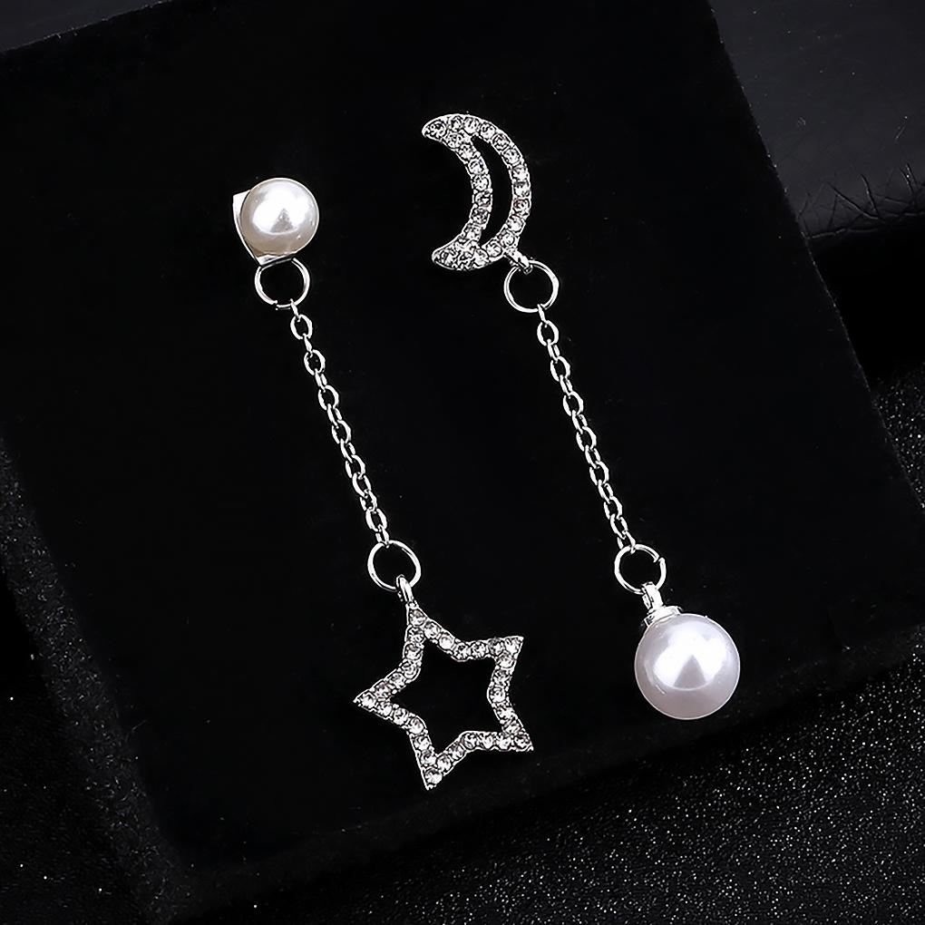 1 Paar künstliche Perlen Ohr Strass asymmetrische Ohrringe Frauen Mädchen Schmuckzubehör
