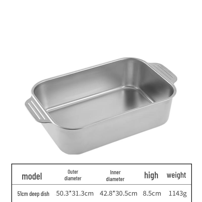 Korean 304 Stainless Steel Grilled Fish Pan, Rectangular Baking Tray with Double Ears for Serving Rice and Vegetables