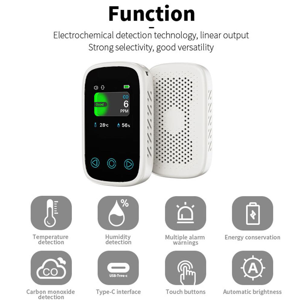 Mini CO Detector Portable Carbon Monoxide Tester Rechargeable Multifunctional Air Quality Monitor Temperature and Humidity Meter