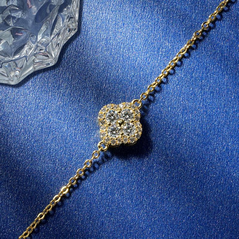 

Rrjzz Сертифицированные Круглые Муассаниты Цвета D Чистоты VVS1 Лабораторные Имитации Алмазов Браслеты-Звенья Четырехлистник Счастливый Браслет для Женщин 16.5-21.5