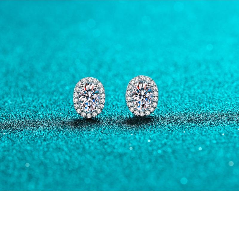 Bague Ringen Oval Cut Moissanite Diamond Stud Earring 100% 925 Silver Promise Wedding Platinum Plated Jewelry For Women Bridal