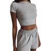 Women's Round Neck Short Sleeve Loose Fit Two Piece Set Crop Top And Shorts
