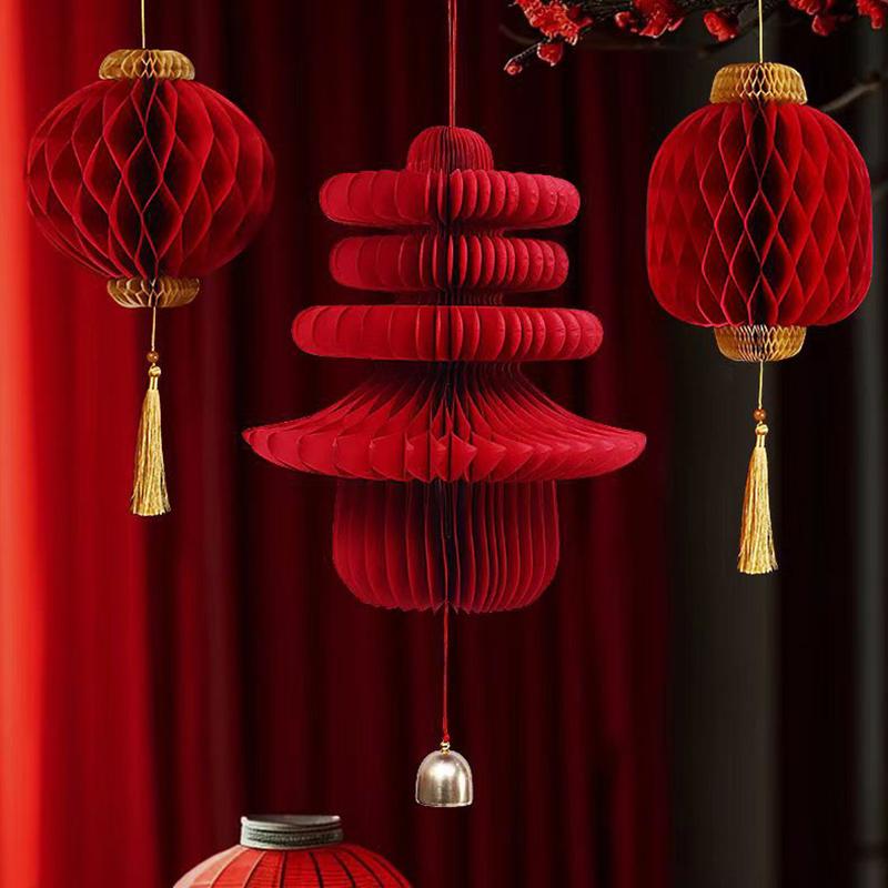 Year Paper Ornament Decoration Lanterns Wedding Decoration 3D Honeycomb Gourd Decorative Pendant Horse Year 2026 Door Decor