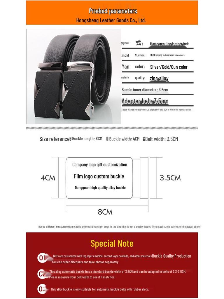 Men's Genuine Leather Belt with Frosted Automatic Buckle - Stylish Alloy Design