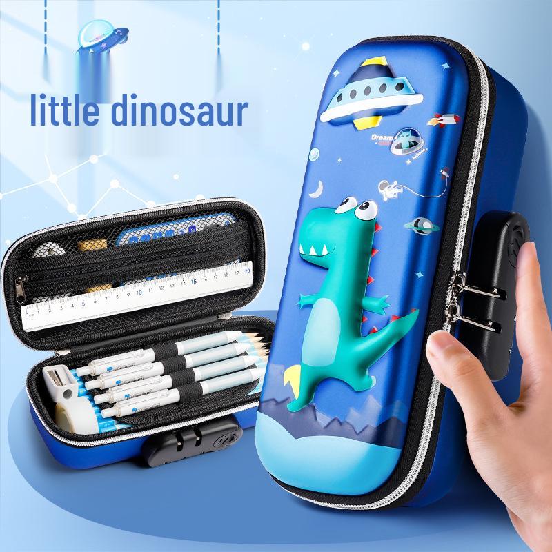 "Multifunctional Cartoon Password Lock Pencil Case for Boys - Large Capacity, 3D Design for Primary Students"