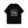 Übergroßes T-Shirt Schwarze Katze isst Ramen Mit Neon-Design Für Freizeitkleidung