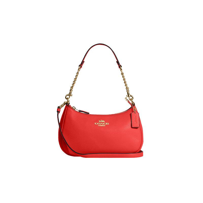 Coach Teri 24 Zipper Detachable Shoulder Strap Pebbled Leather Hand-held Crossbody Bag Shoulder Bag Women's Red