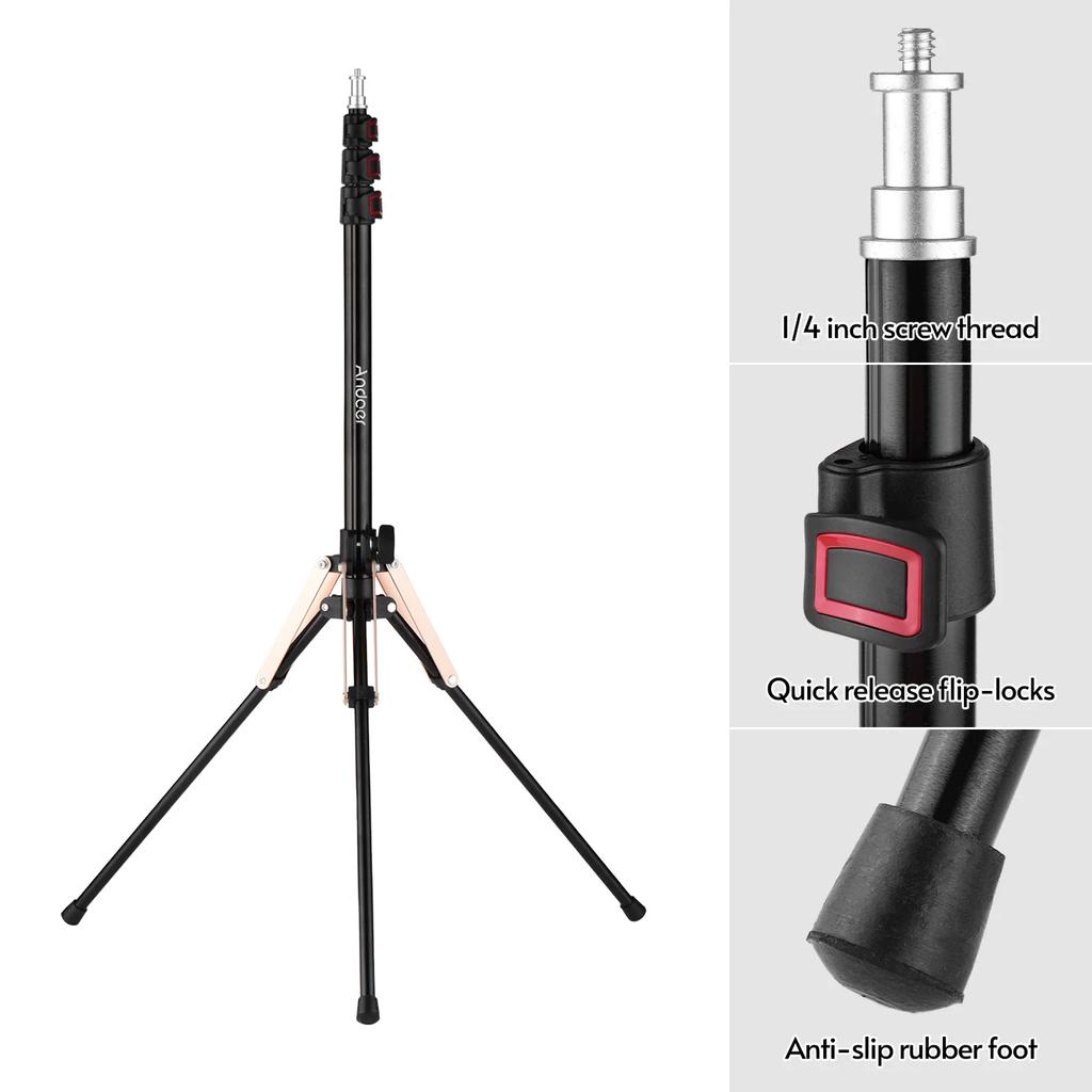 Portable Aluminum Alloy Photography Light Stand Reverse Folding Leg Stand Andoer 190cm/74.8 Inch 3-Section Flip Locks Design