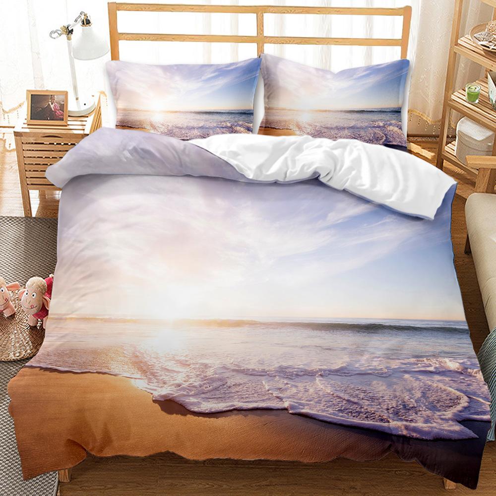 Beach Themed Bedding Set Blue Ocean Duvet Cover Set Starfish Printed Coastal Bedding Beach Queen/King/Full Size Comforter Cover