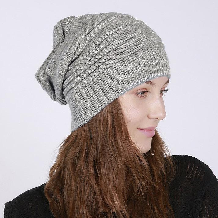 New Autumn and Winter Single-layer Thin Mixed Color Pleated Pullover Hat for Men and Women, Knitted Yarn for Warmth and Cold Insulation, Pile Cap