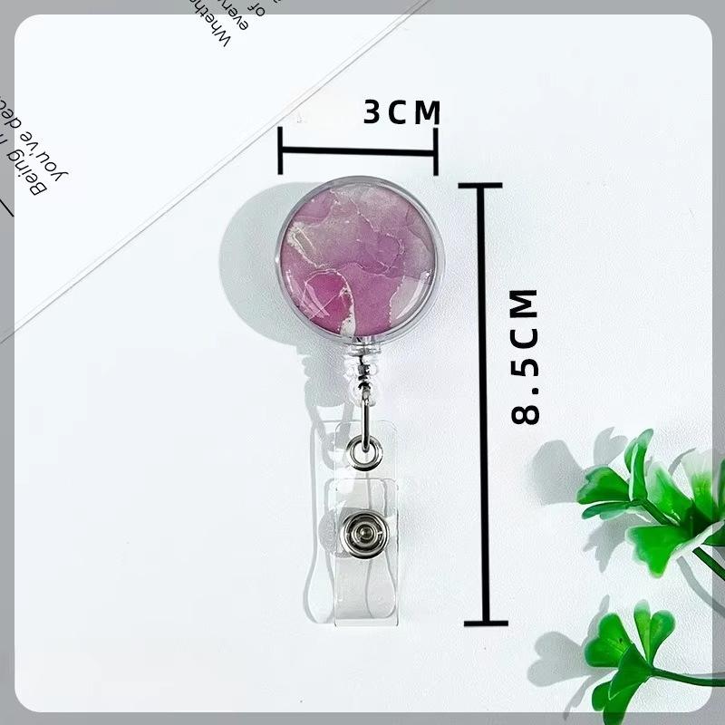 Marble Epoxy Badge Reel for Nurses Medical Retractable ID Card Holder Safety Linger Lanyard for Work Pull Clip Stretch Keychain