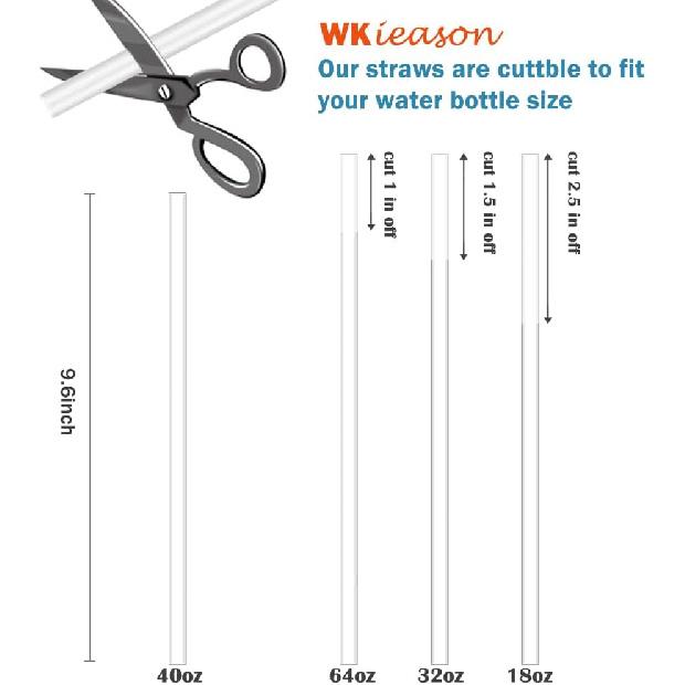 WK Ieason 6pcs Replacement Straws Reble Drinking Starws for Hydro Flask 32OZ, 18OZ and 64OZ, Plastic Straws with 2pc Cleaning Brushes Hydro Flask