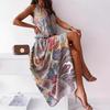 Women's Summer Print Halter Waist Slit Dress