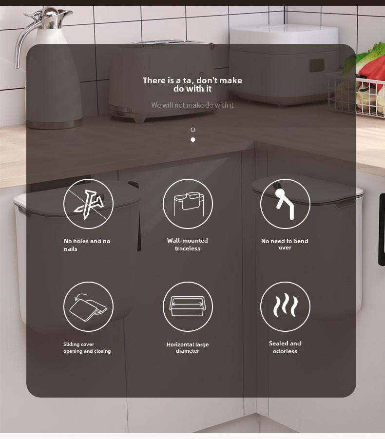 Väggmonterad soptunna med skjutlock för kök/badrum, stor kapacitet