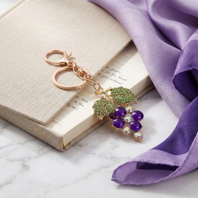 Keychain Pendant Sparkling Rhinestones Inlaid Three-Dimensional Grape Shape Key Chain Lightweight Car Bag Decorative Accessory