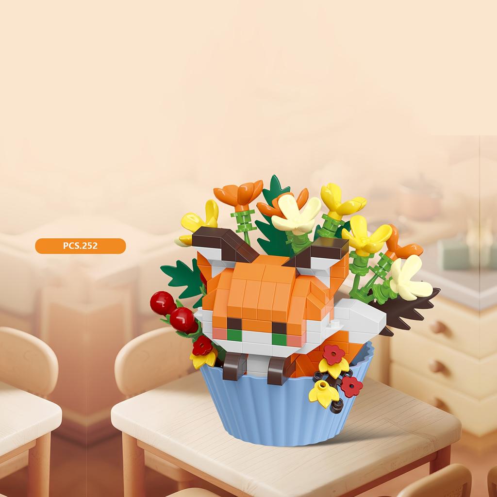 Building block small animals flower pot series tabletop ornaments decoration Christmas Halloween gifts