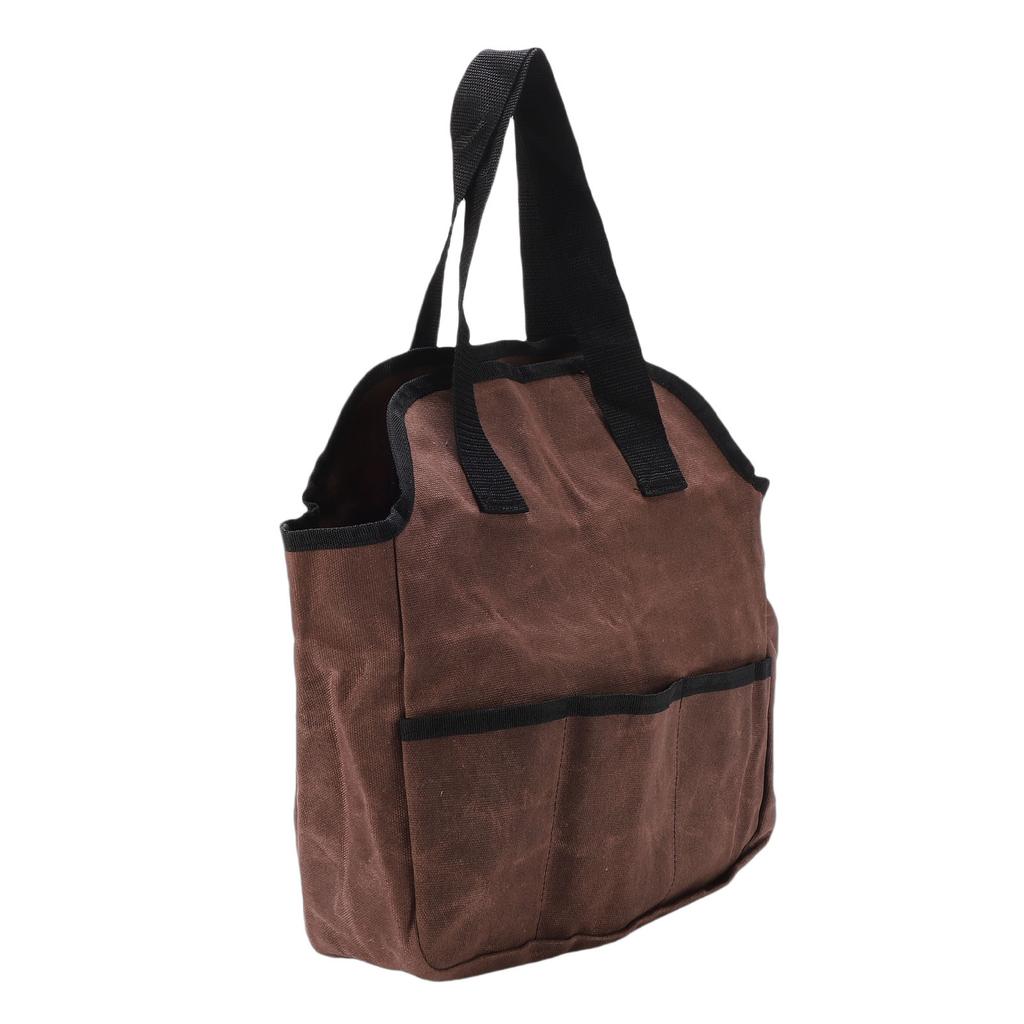 Garden Tool Bag Waxed Canvas Tool Carrier Bag with 6 Interior 3 Exterior Pockets Multi Purpose for Home Gardening Brown