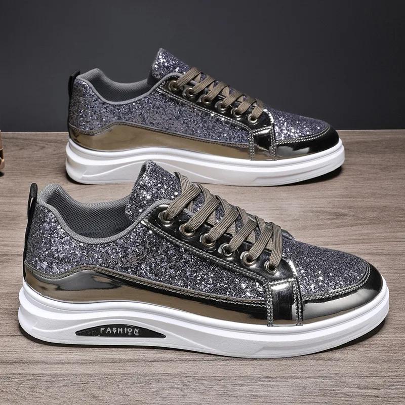 Heren Sneakers Nieuwe Luxe Mode Skateboardschoenen Glitter Casual Schoenen Heren Platform Gevulkaniseerde Schoenen Grote Maat Tenis