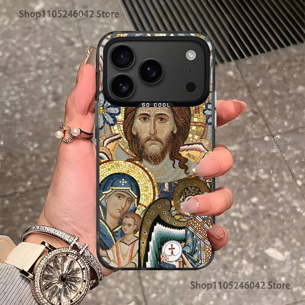 

Икона Православный Крест Иисус Бог Для iPhone 17,16,15,14,13,12,11,Mini,Pro,E,SE4,XS,MAX Черный Конфетный Матовый Чехол iPhone13mini