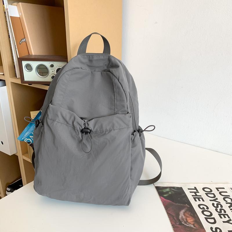 Schoolbag Simple Versatile Backpack Pleated Drawstring Literary Style Student School Bag Lightweight Leisure Commuter Small Backpack