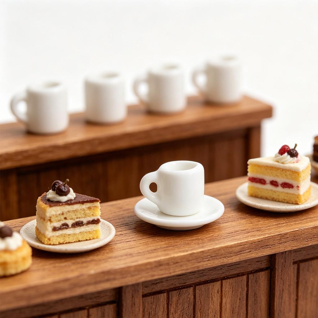 1:12 Scale Miniature Coffee Mugs Resin Dollhouse Kitchen Tableware Realistic White Cups DIY Craft Desk Ornament Set