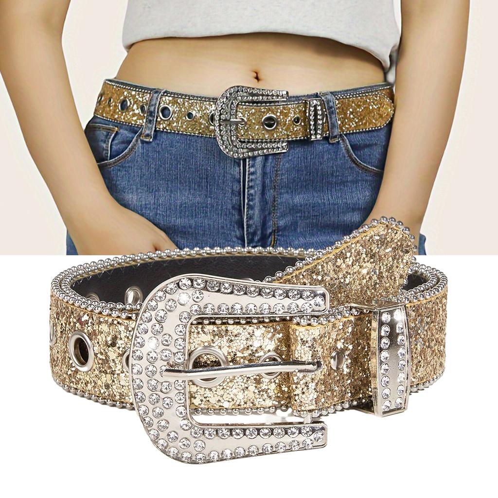 Adult Full Sequins Waist Belt Street Culture Enthusiasts Waist Belt Fashion Rock Fans Rhinestone Buckle Waist Belt