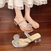 Coarse heel rhinestone cool slippers women's shoes wear 2025 new summer temperament cool slippers