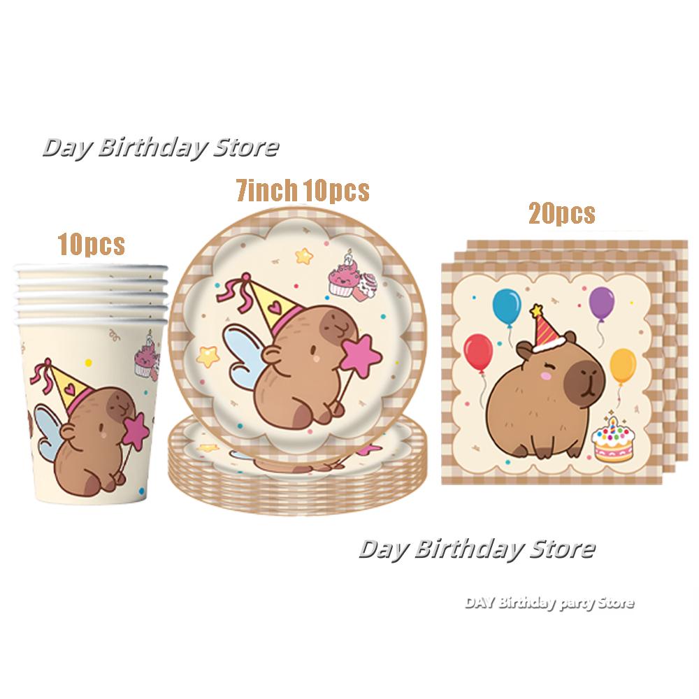 Capybara Disposable Tableware Set  Birthday Party Capybara Tablecloth Cups Plates Napkin Banner Cake Topper Kids Party Supplies