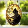 Halloween Reading Ghost Suncatcher Hanging Decoration Black Cat Stained Glass