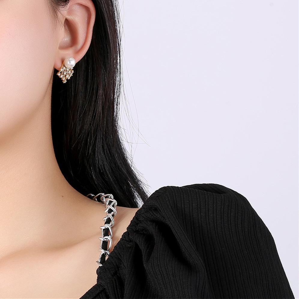Simple Zircon Pearl Stud Earrings, Personalized Fringed High-end Earrings Design Earrings