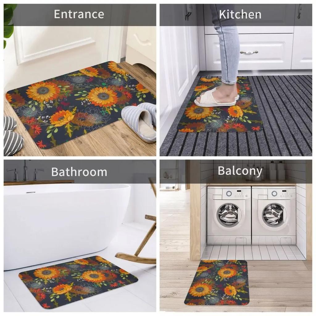 Anti-Slip Rug Doormat Kitchen Mat Wild Sunflower Floor Carpet Home Decor