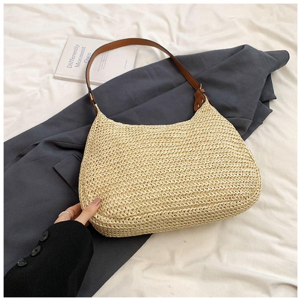 Fashion Weave Tote Bag Large Capacity Summer Beach Straw Handbag Sweet Bohemian Shoulder Bag  Girls