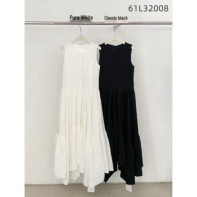 MMC DITION Women s Elegant Irregular Waist-Cinched Sleeveless White Spring Dress Small