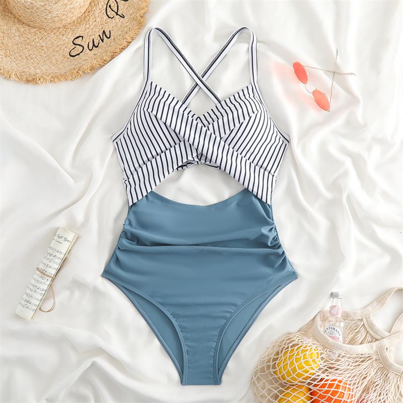 Eendelig damesbadpak Effen Sling-badmode uitgehold Sexy Monokini-bodysuit Badpak Vrouwelijke zomerstrandkleding