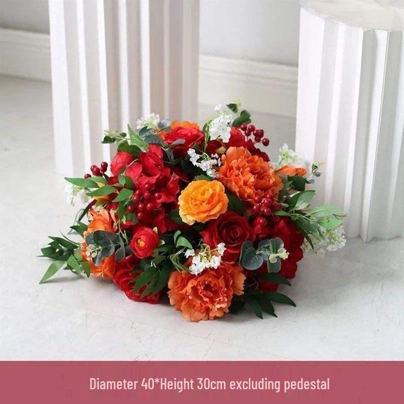 Wedding Aisle & Car Delivery Floral Decorations: Artificial Flowers & Roman Columns Bouquet
