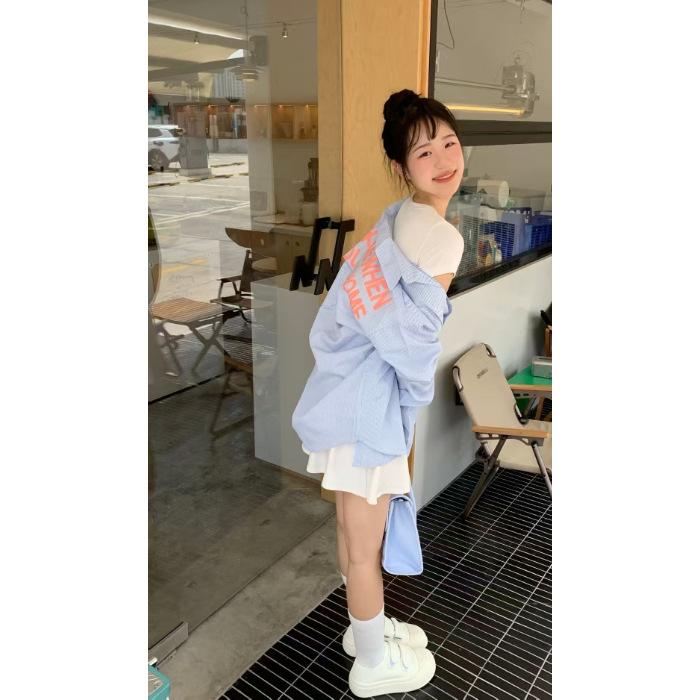 

Уникальные и шикарные рубашки в корейском стиле, рубашки в синюю и белую полоску, новые свободные легкие куртки для защиты от солнца на весну и лето 2XL синий