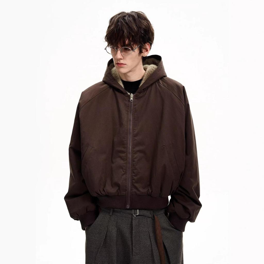 Men's Winter Thickened Double-Sided Furry Hooded Cotton Jacket, Warm Wide-Silhouette Coat, Plus Velvet, Couple Outerwear.