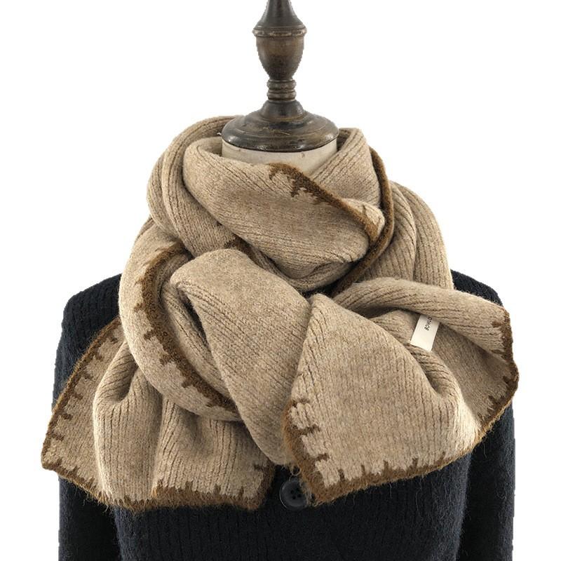 College Style Dark Gray Woolen Scarf for Women Winter Black Knitted Christmas Red Student Couple Warm Thick Scarf