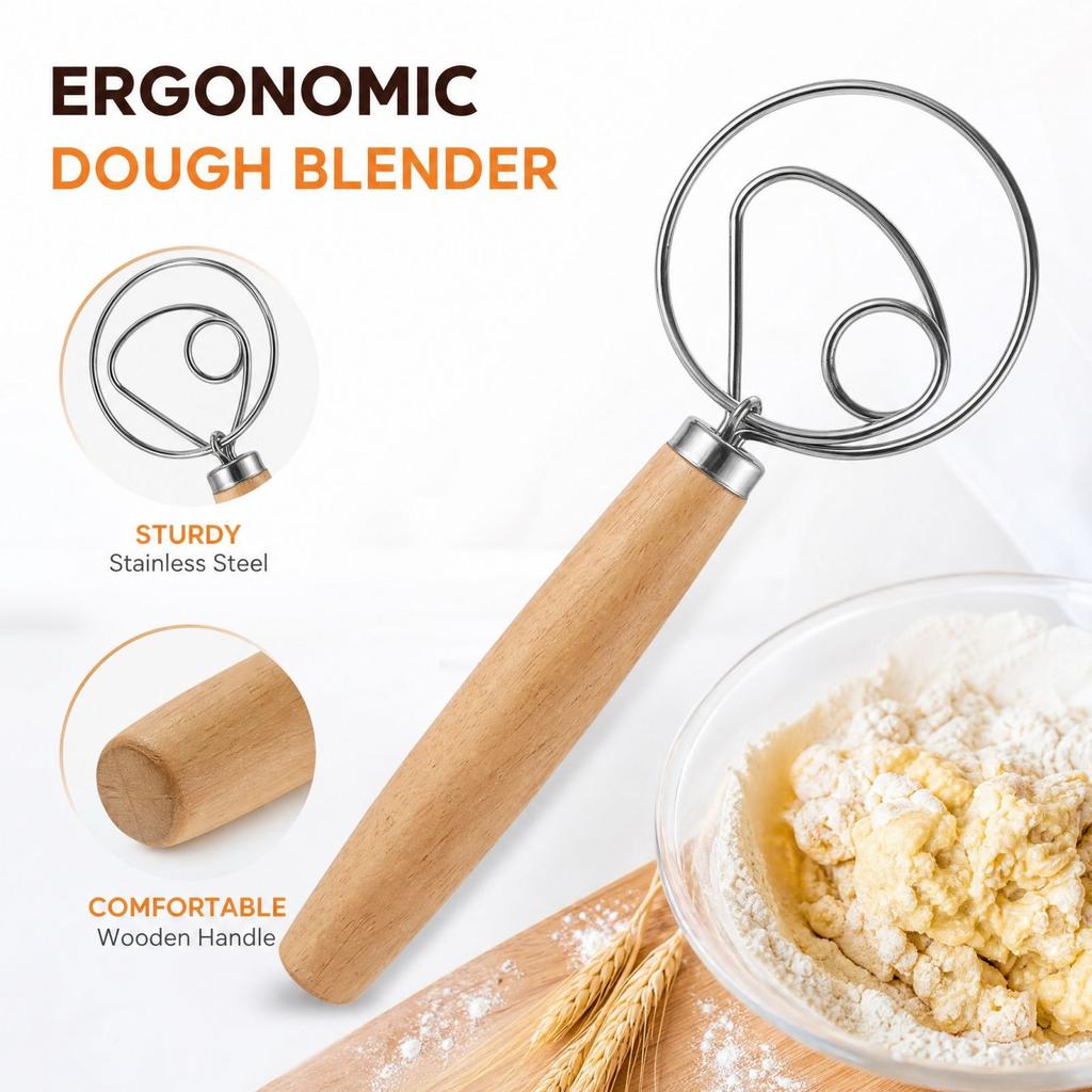 Stainless Whisk with Wood Handle, Single and Double Coil for Mixing Coffee, Milk and Powdered Drinks, Medium