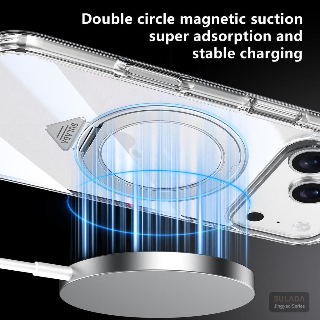 Apple iPhone 17 Pro Max Transparent Magnetic Case with Rotating Stand - Crystal Shine SLD