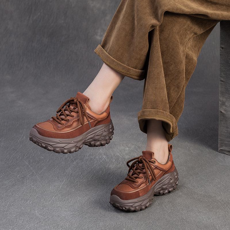 Fashion GKTINOO Spring Autumn Casual Outdoor Sports Lace Up  Genuine Leather Sneakers Mixed Colors Thick soled Women's Shoes