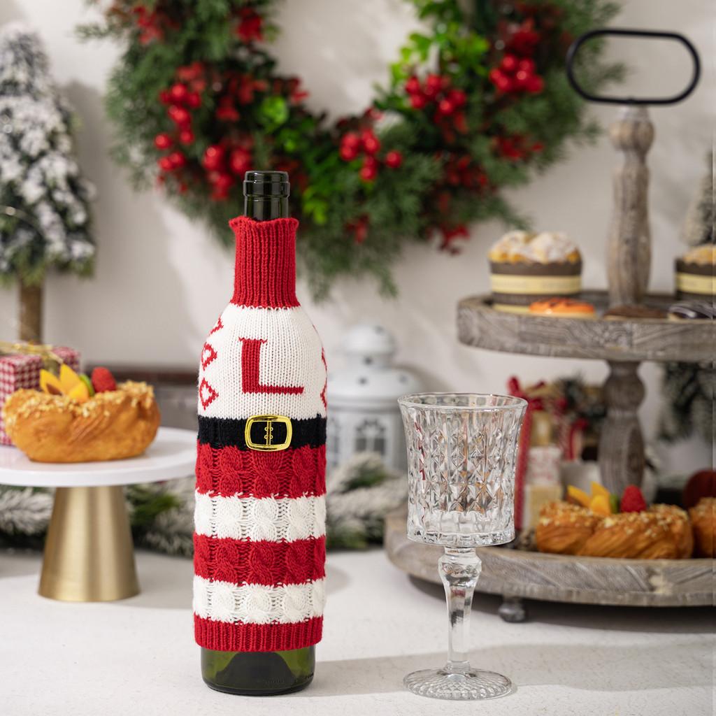 Vibrant And Decorative Knitted Letter Wine Bottle Holder For Christmas Parties And Gifts